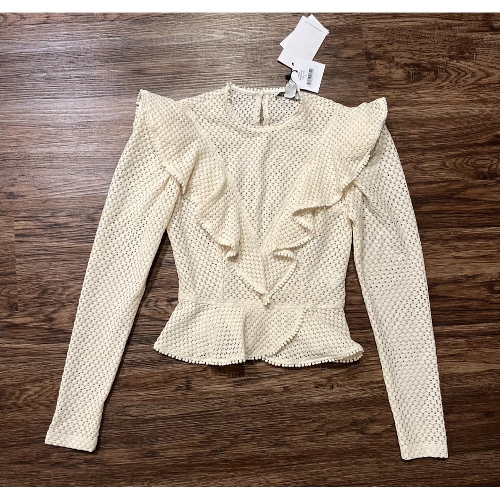 SABINA MUSAYEV Women's Shalev Top Ivory Blouse Open Knit Size Sm (MSRP$240)